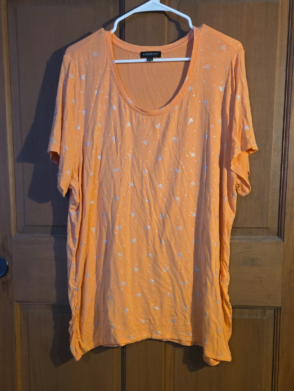 Lane Bryant Orange Short Sleeve Scoop Neck Top With Palm Trees